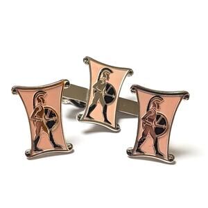 Vintage Swank Silver Tone Swank Roman Spartan Gladiator Cufflinks &Tie Clip Set
